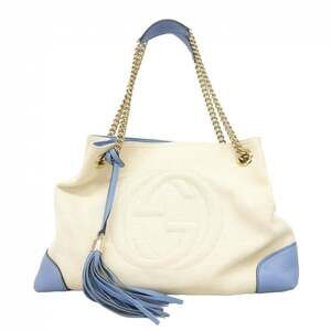 Gucci Soho Tote Bag 308982 Canvas Beige Sky Blue Champagne Women's